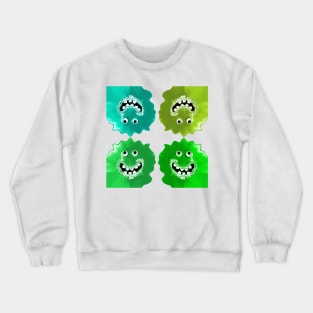 Goofy Green Jelly Monster Emoji Pixel Smiling Face Crewneck Sweatshirt